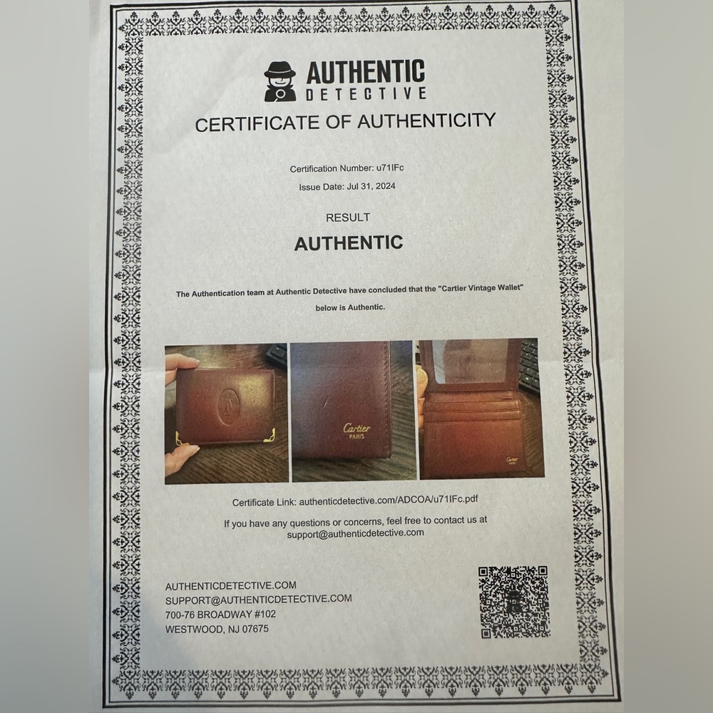 Cartier Burgundy Leather Slim Card Wallet ID Card with COA - Picture 10 of 10